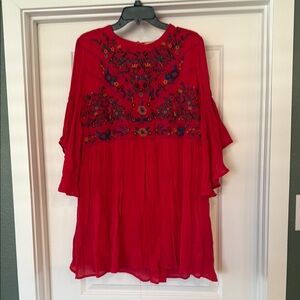 Red Embroidered Tunic Dress